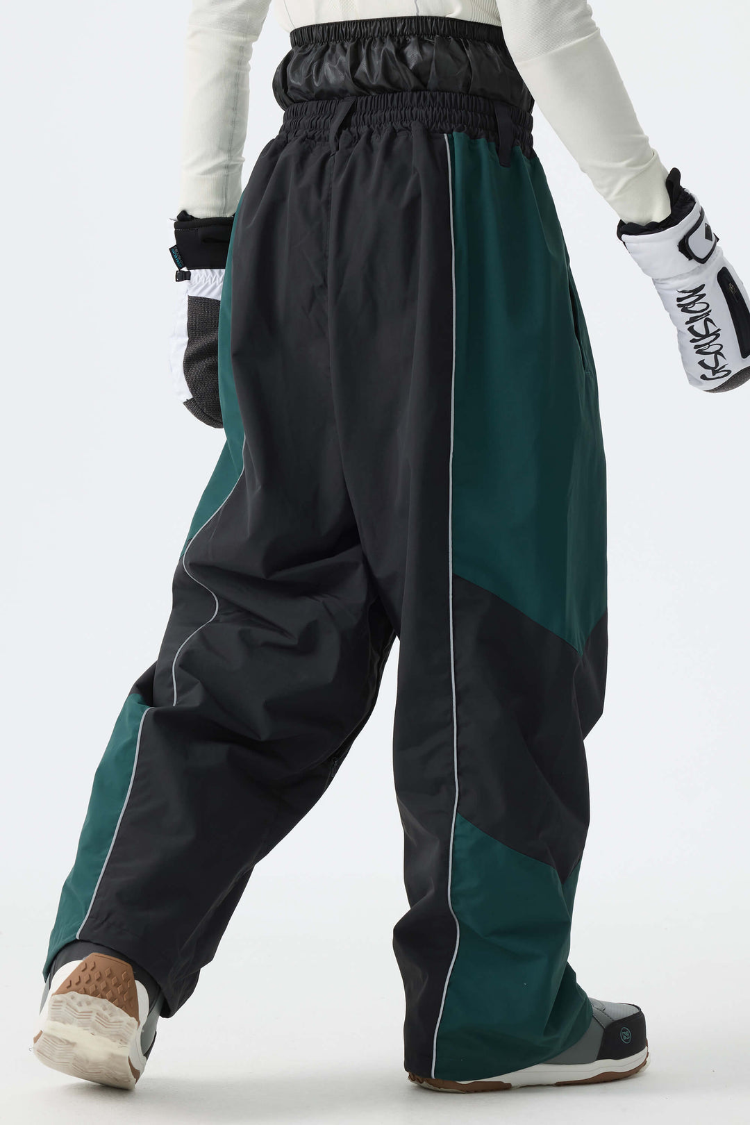 Men's Color Block Black Waterproof Reflective Snow Pants