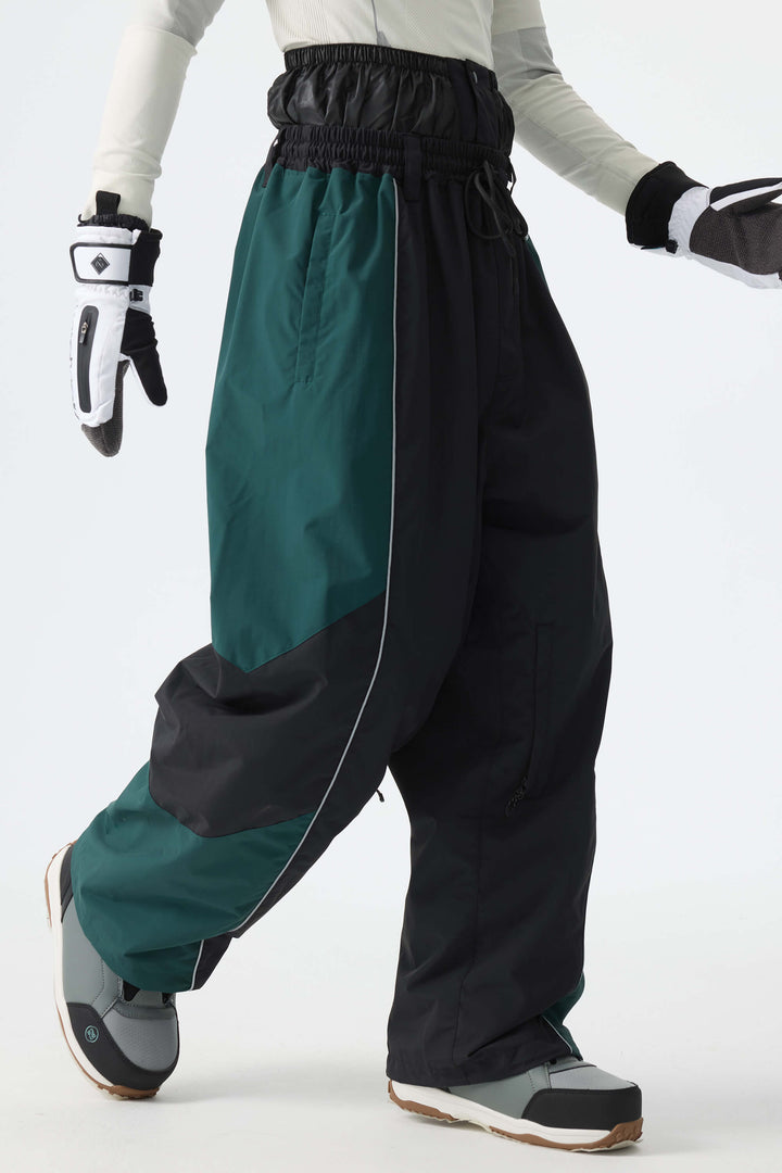 Men's Color Block Black Waterproof Reflective Snow Pants