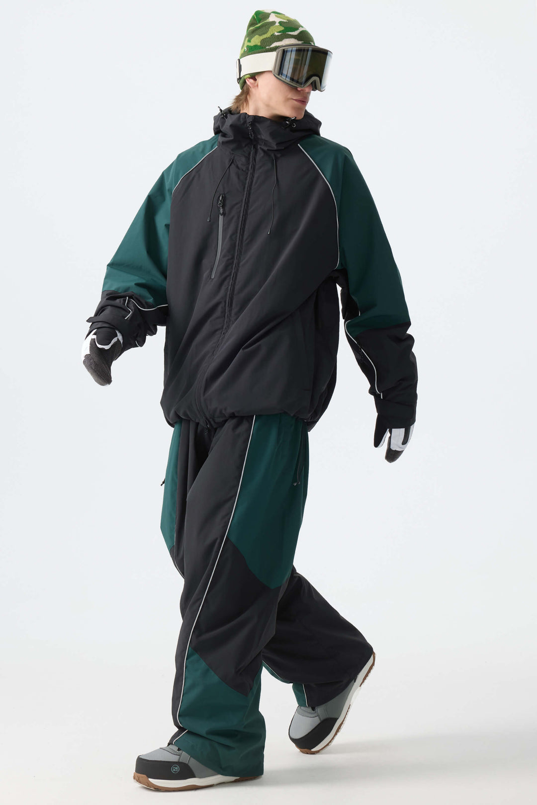 Men's Color Block Off White Waterproof Reflective Snow Pants