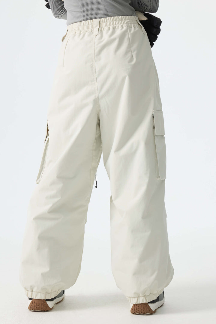Calça de neve feminina folgada com detalhe de zíper contrastante na cor off-white