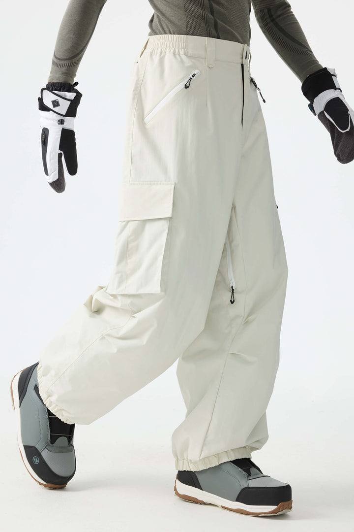Men's Army Green Contrast Zipper Detail Baggy Snow Pants