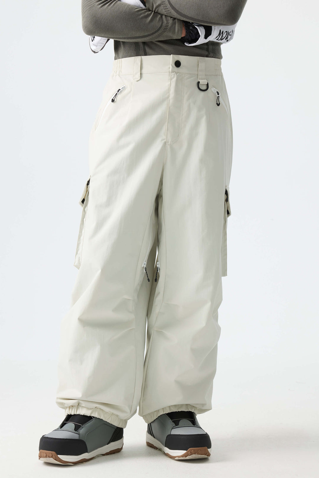 Men's Off White Contrast Zipper Detail Baggy Snow Pants
