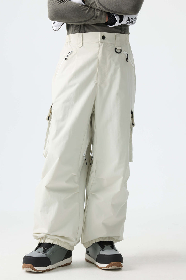 Men's Off White Contrast Zipper Detail Baggy Snow Pants