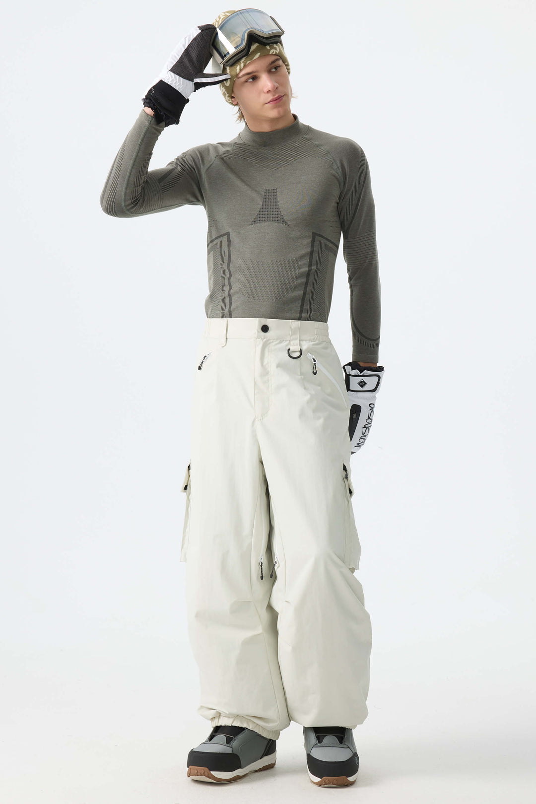 Men's Off White Contrast Zipper Detail Baggy Snow Pants