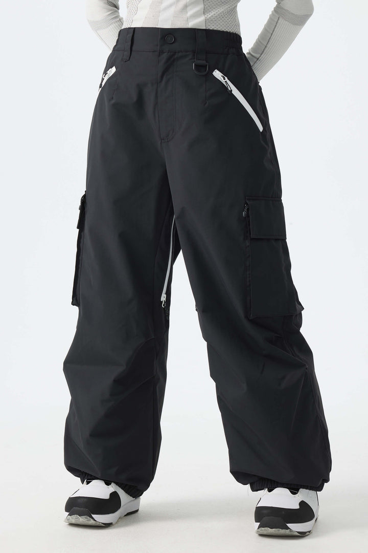 Calça de neve feminina folgada com detalhe de zíper contrastante na cor off-white
