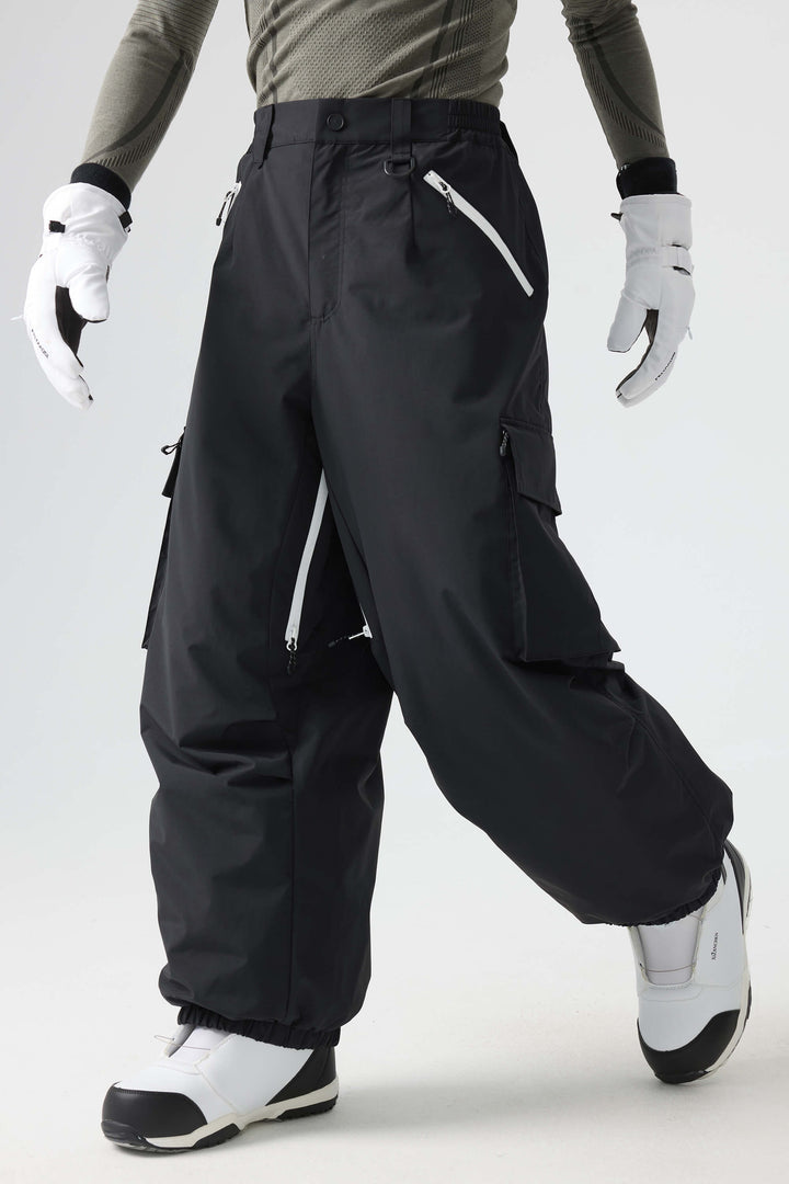 Men's Army Green Contrast Zipper Detail Baggy Snow Pants