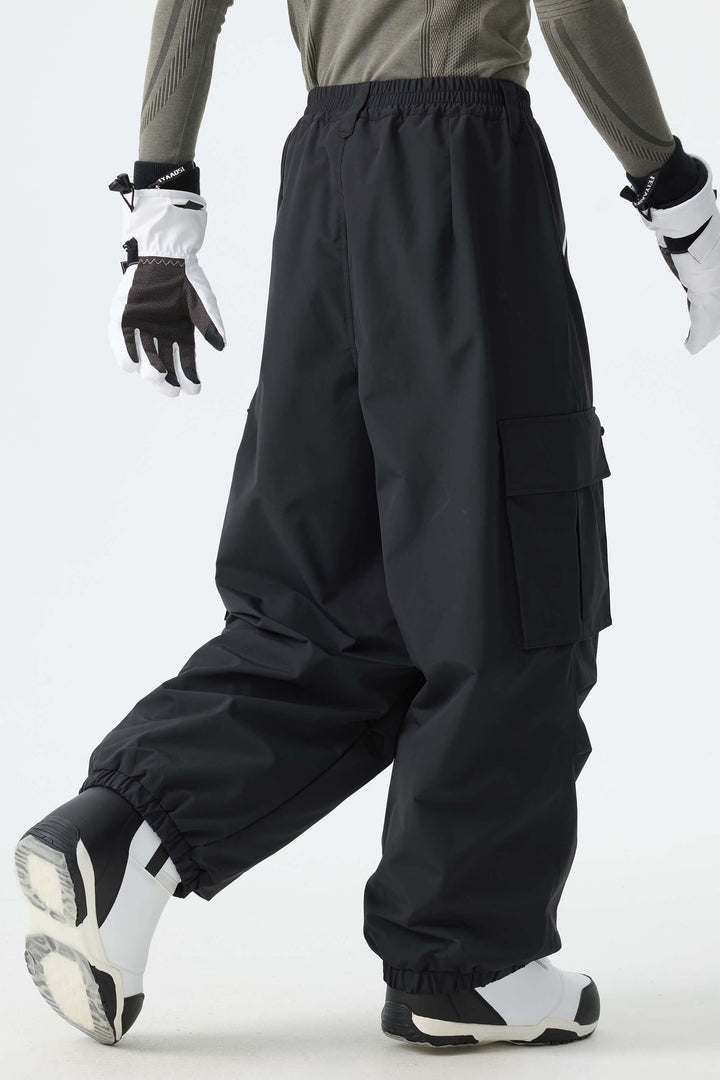 Men's Black Contrast Zipper Detail Baggy Snow Pants