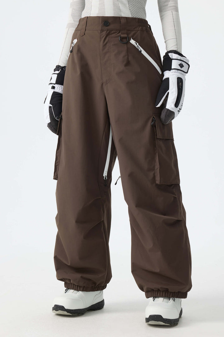 Calça de neve feminina folgada com detalhe de zíper contrastante na cor off-white