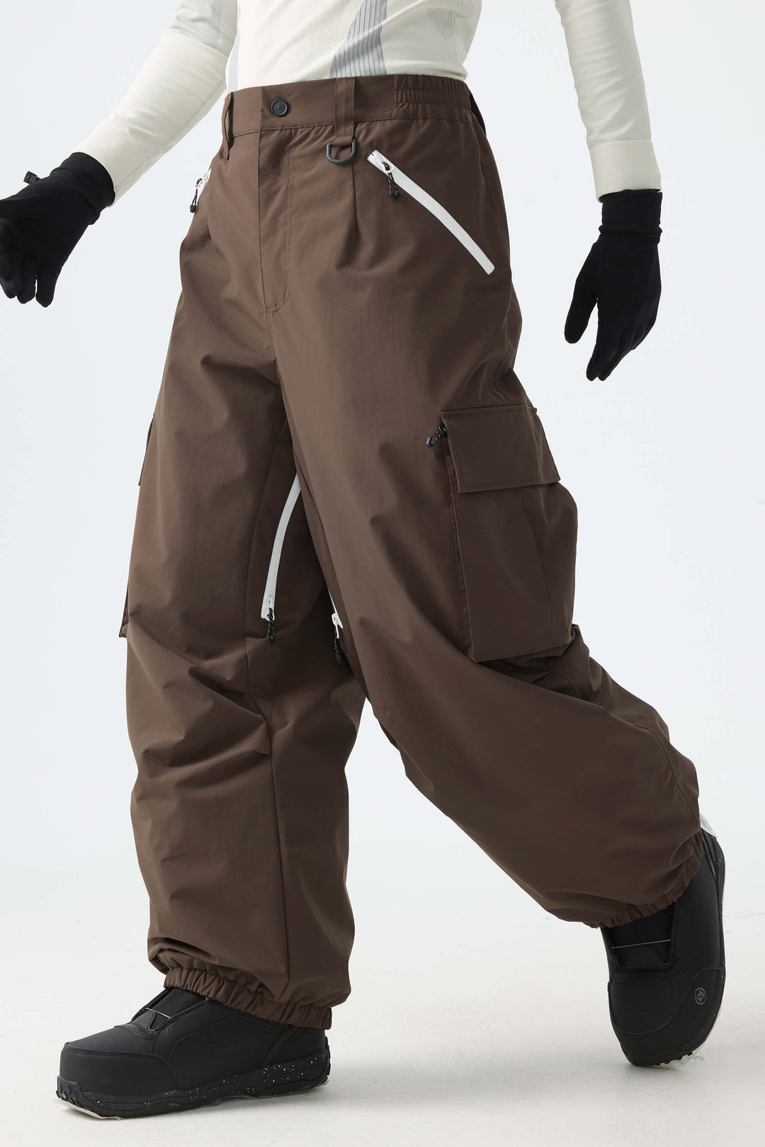 Men's Army Green Contrast Zipper Detail Baggy Snow Pants