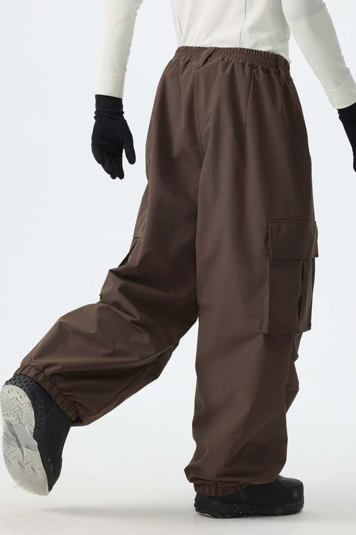 Men's Brown Contrast Zipper Detail Baggy Snow Pants