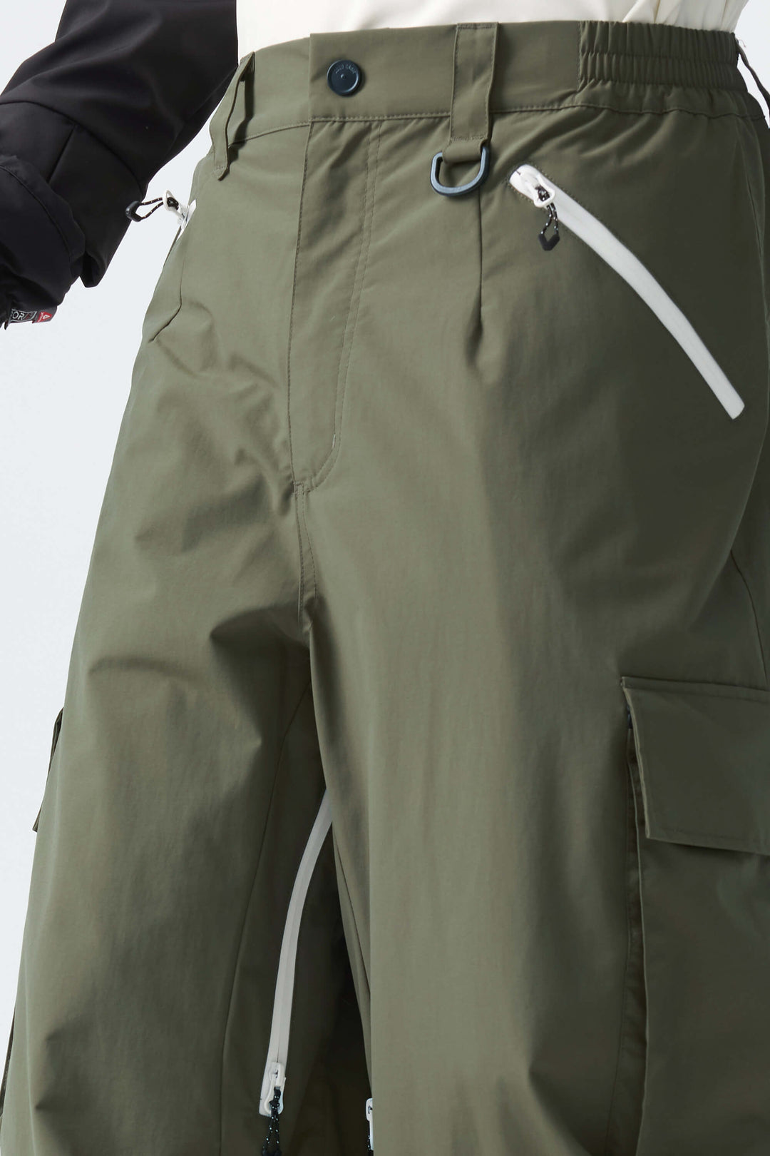 Men's Army Green Contrast Zipper Detail Baggy Snow Pants