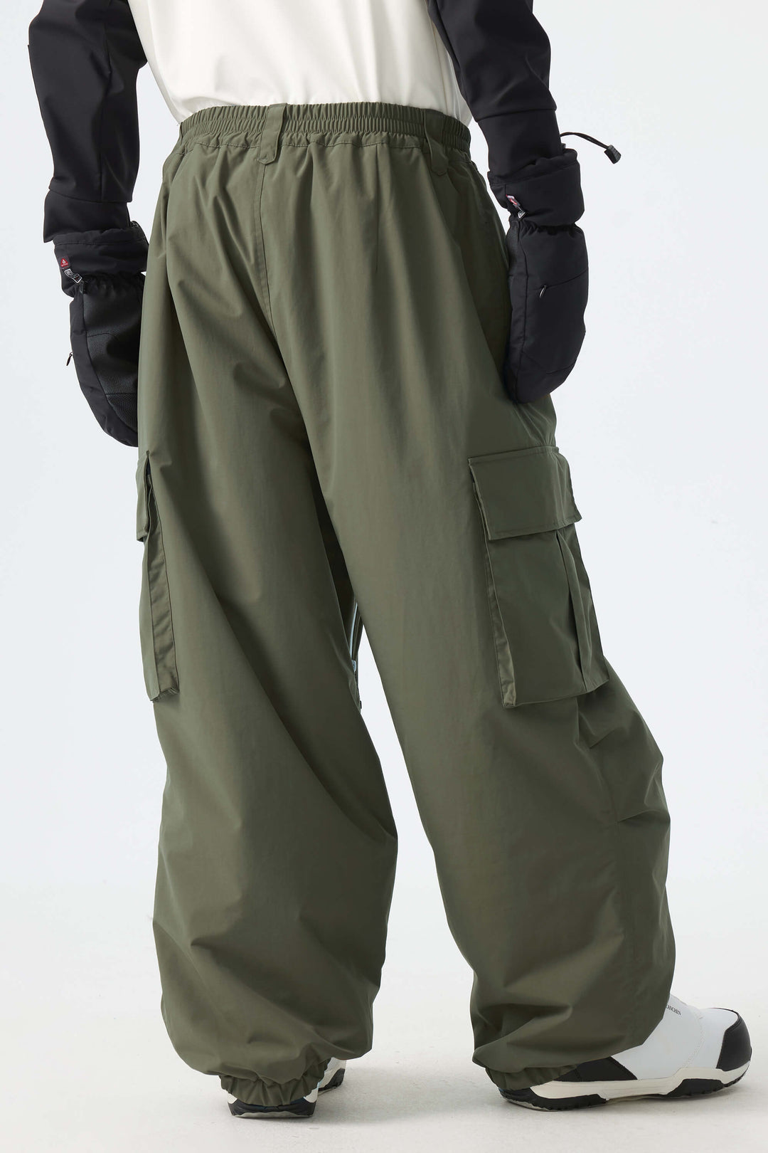 Men's Army Green Contrast Zipper Detail Baggy Snow Pants