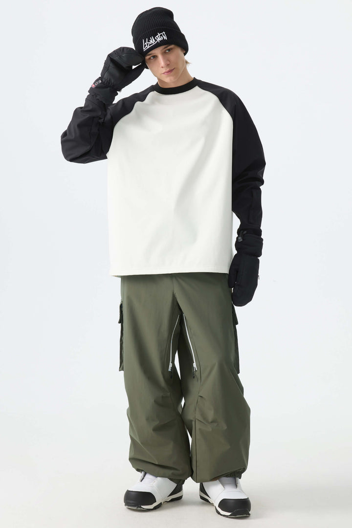 Men's Army Green Contrast Zipper Detail Baggy Snow Pants