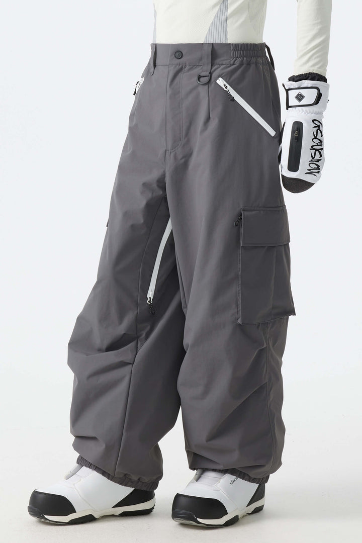 Men's Army Green Contrast Zipper Detail Baggy Snow Pants