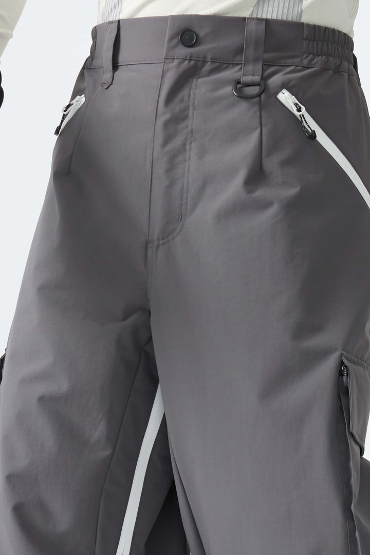 Men's Dark Gray Contrast Zipper Detail Baggy Snow Pants