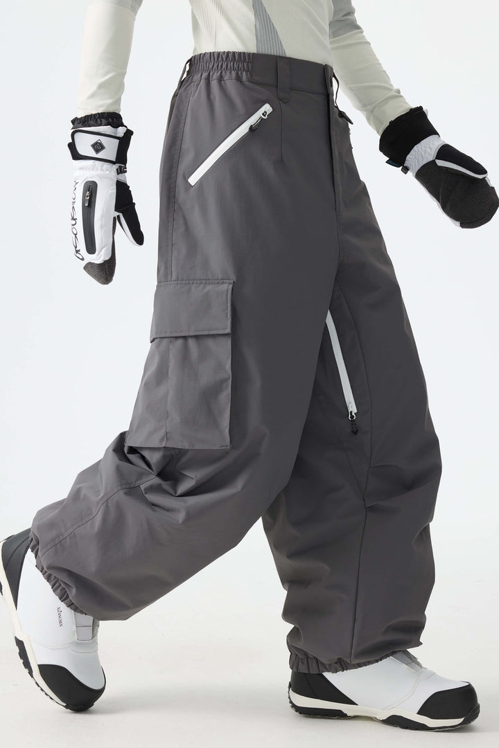 Men's Army Green Contrast Zipper Detail Baggy Snow Pants