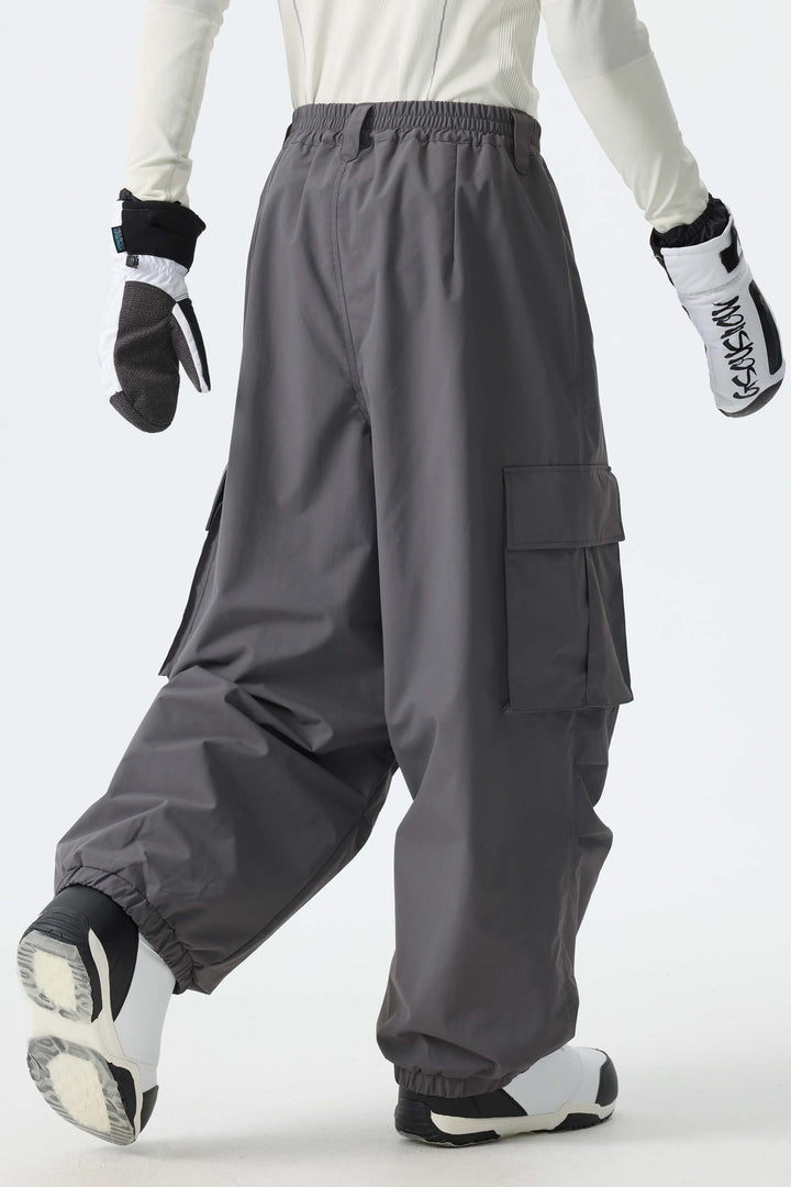 Men's Dark Gray Contrast Zipper Detail Baggy Snow Pants