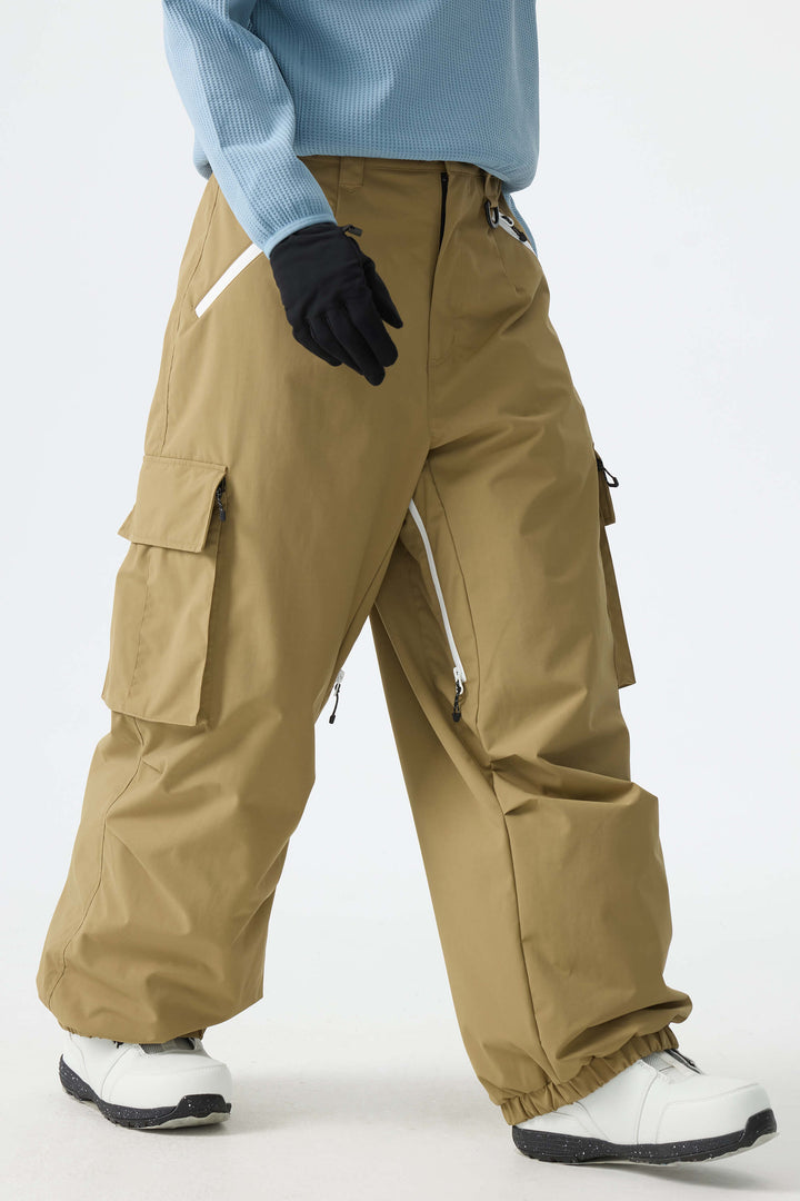 Calça de neve feminina folgada com detalhe de zíper contrastante na cor off-white