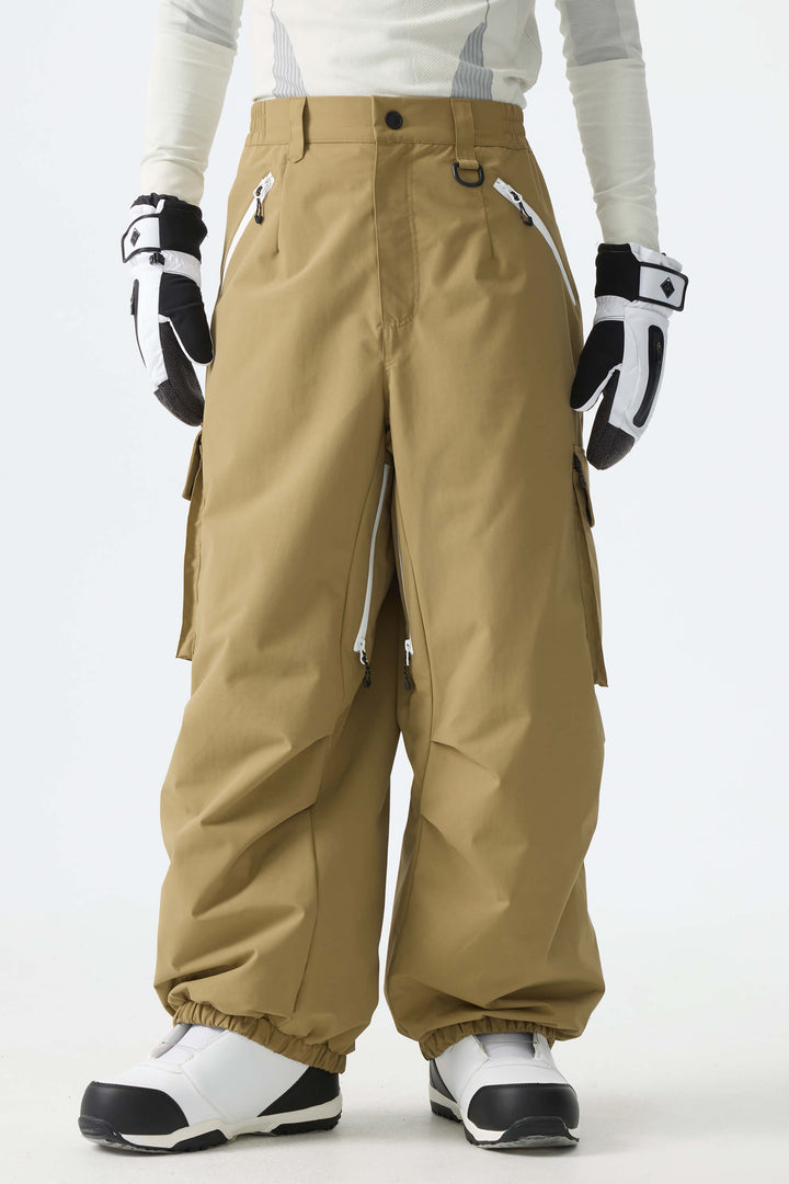 Men's Army Green Contrast Zipper Detail Baggy Snow Pants