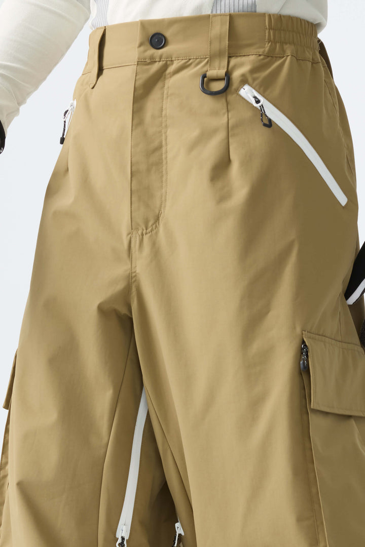 Men's Khaki Contrast Zipper Detail Baggy Snow Pants