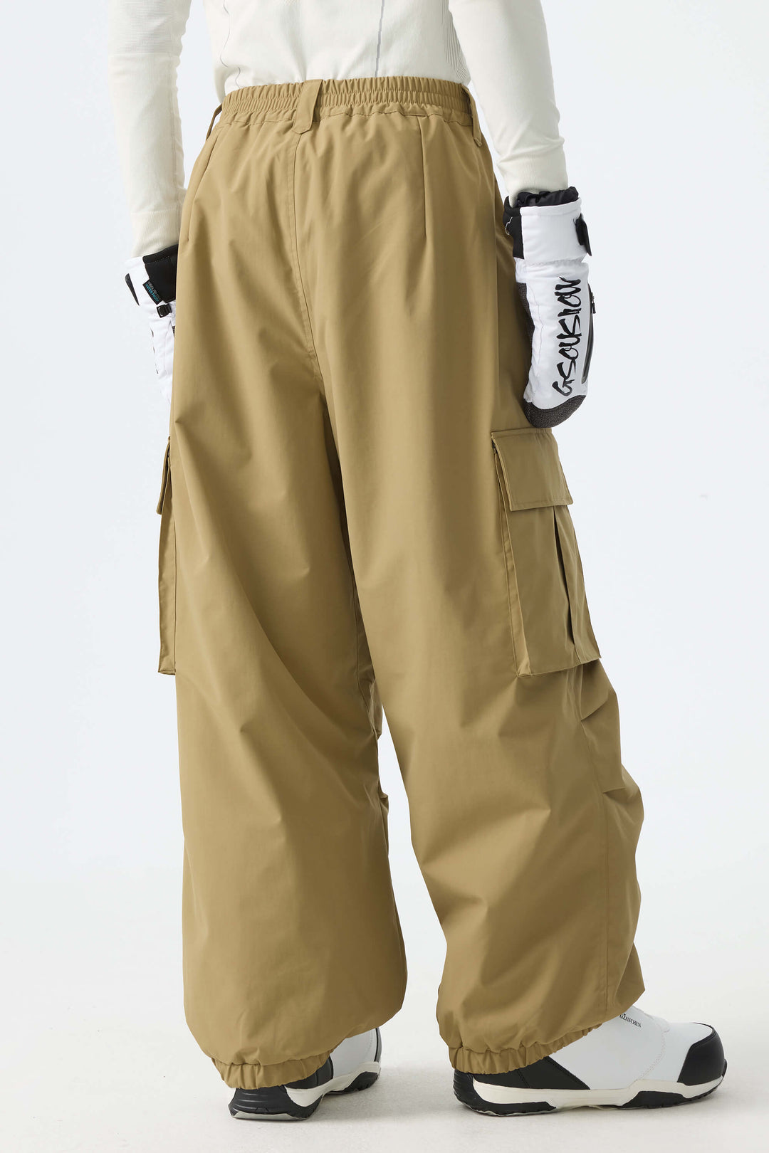 Men's Khaki Contrast Zipper Detail Baggy Snow Pants