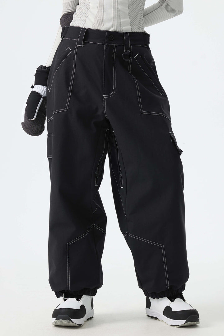 Calça de neve minimalista feminina branca com costura contrastante