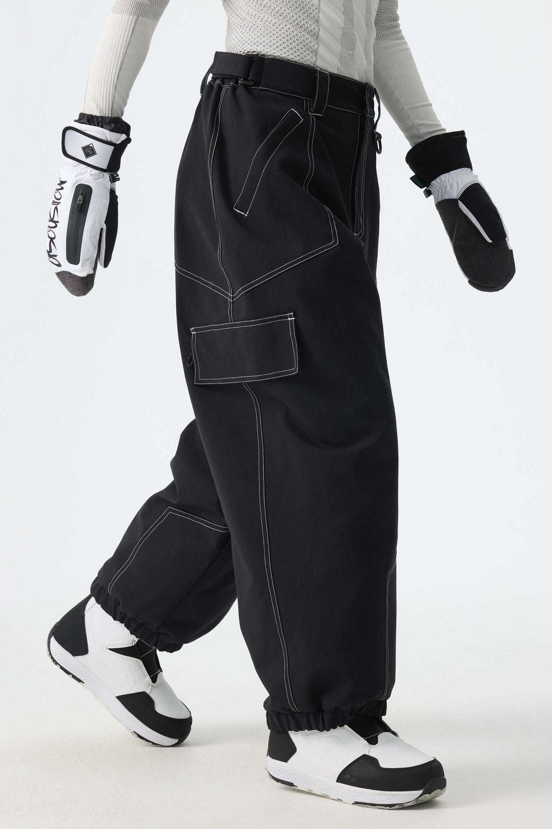 Calça de neve minimalista feminina branca com costura contrastante