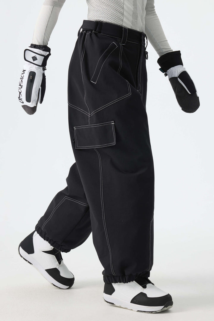 Calça de neve minimalista feminina branca com costura contrastante