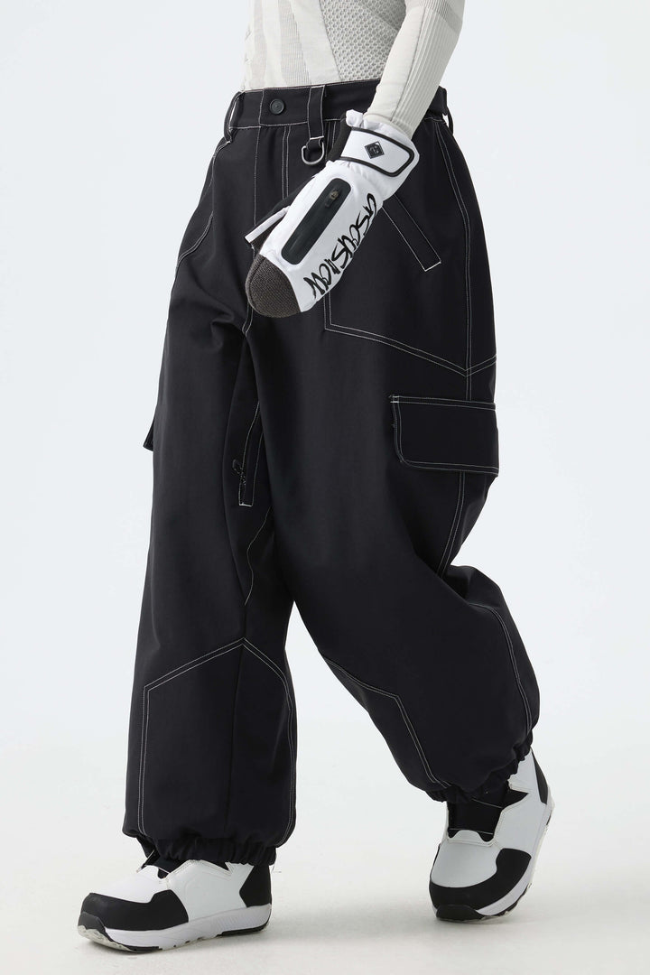 Calça de neve minimalista feminina branca com costura contrastante