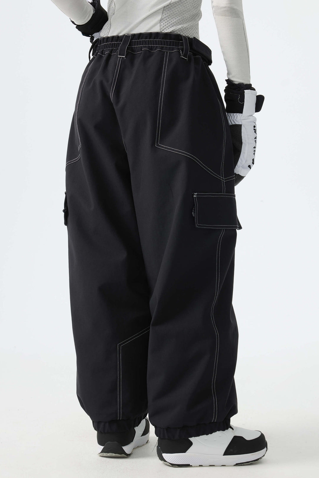 Calça de neve minimalista feminina branca com costura contrastante