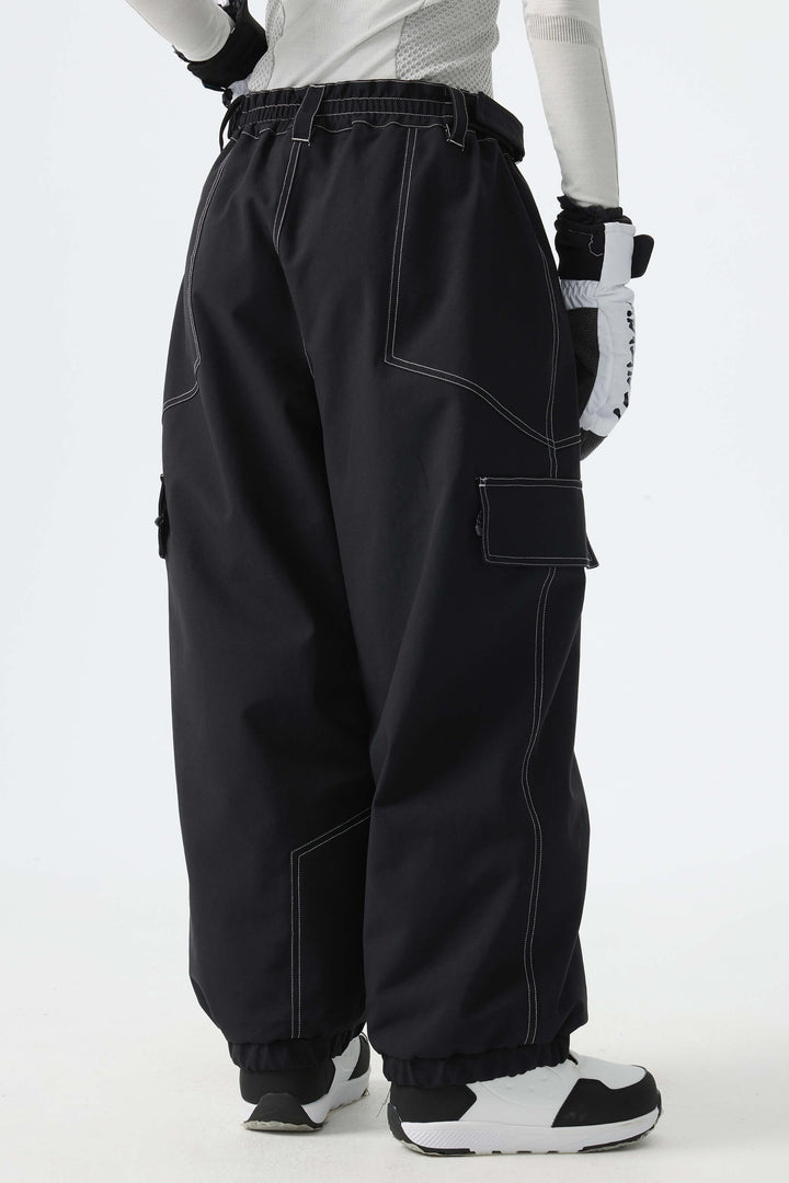 Calça de neve minimalista feminina branca com costura contrastante