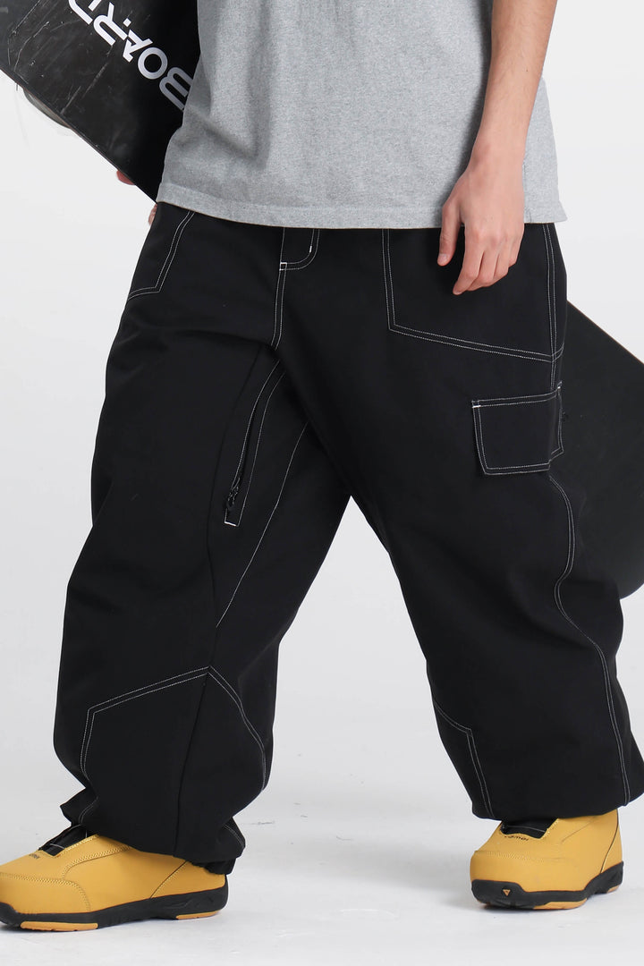 Men's White Contrast Stitch Minimal Snow Pants