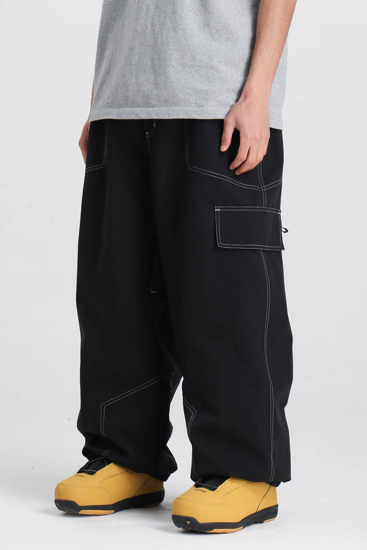 Men's White Contrast Stitch Minimal Snow Pants
