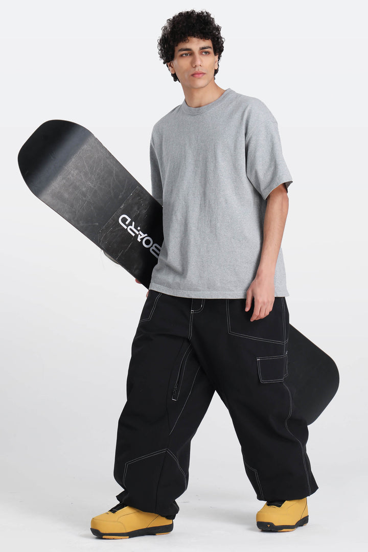 Men's White Contrast Stitch Minimal Snow Pants