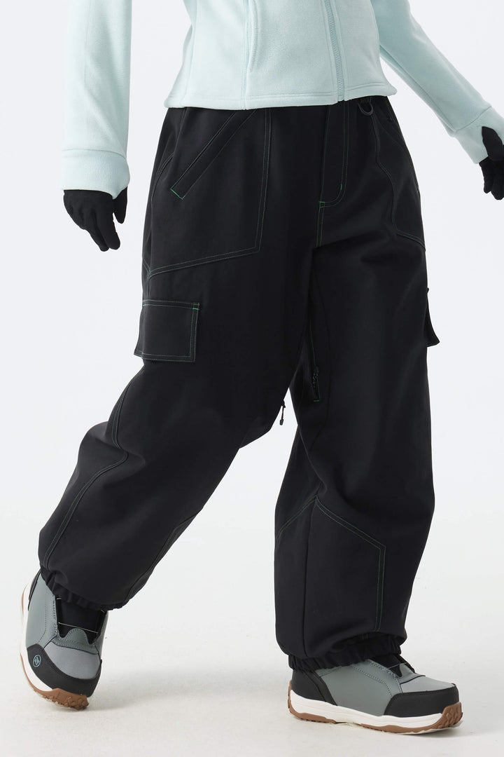 Calça de neve minimalista feminina branca com costura contrastante