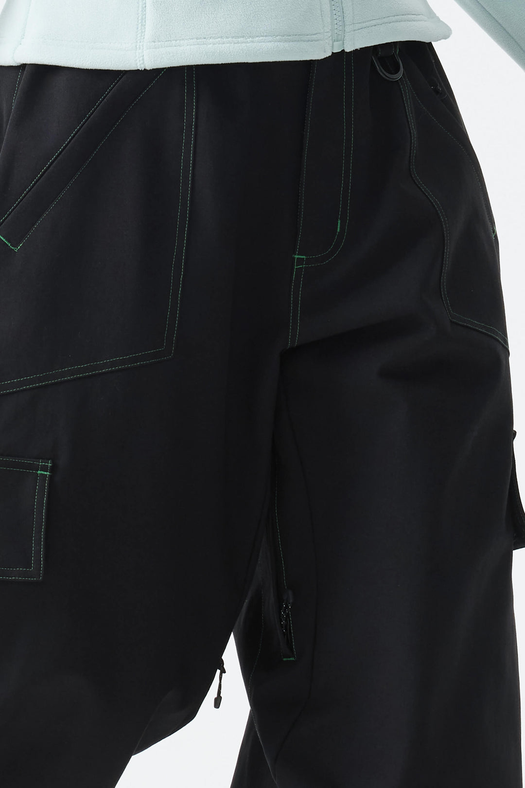 Calça de neve minimalista feminina verde com costura contrastante
