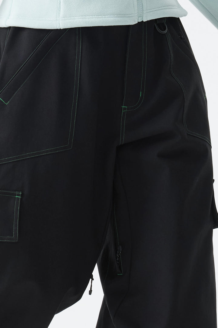 Calça de neve minimalista feminina verde com costura contrastante