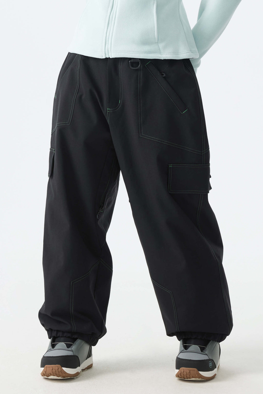Calça de neve minimalista feminina branca com costura contrastante