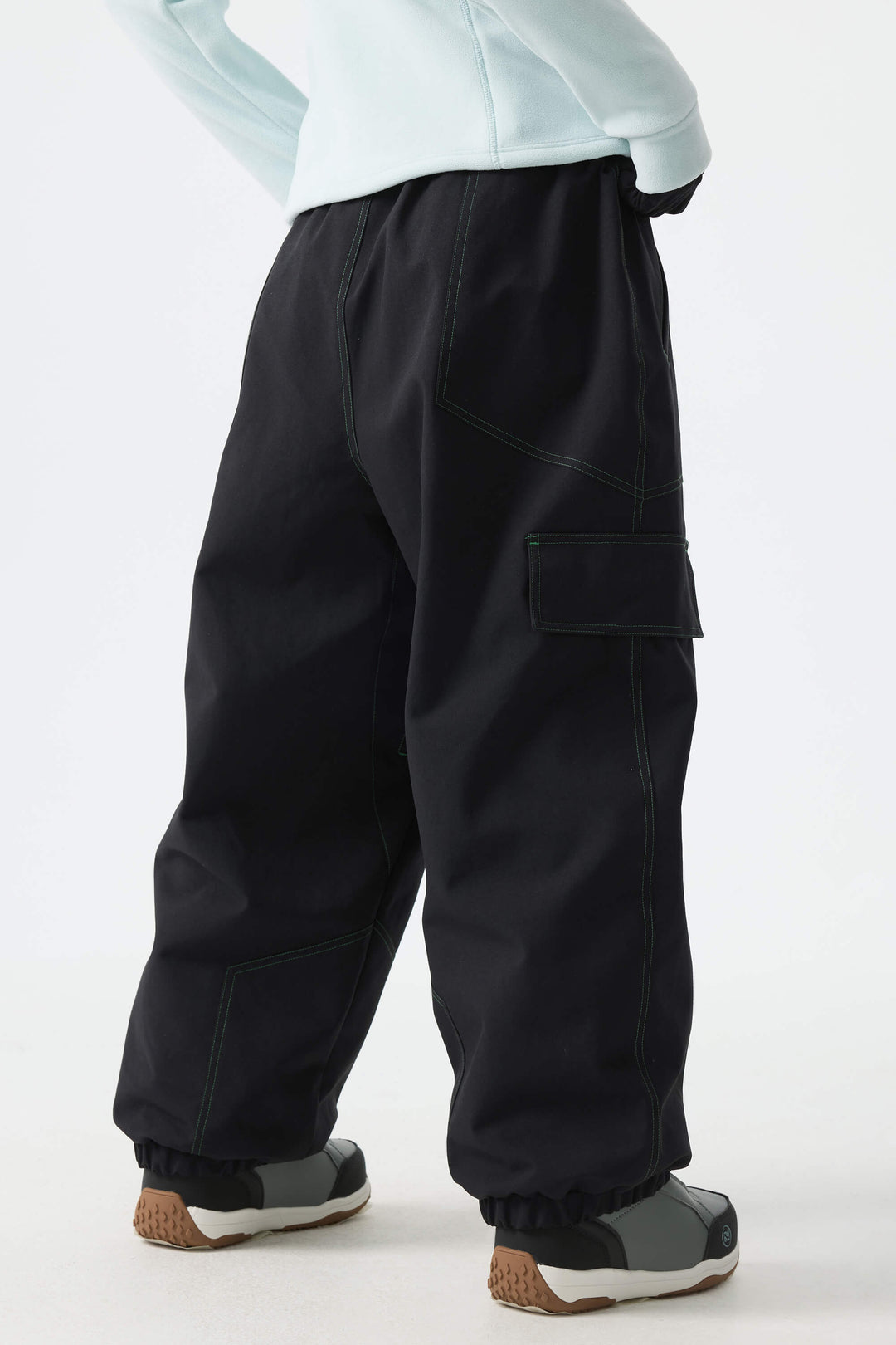 Calça de neve minimalista feminina verde com costura contrastante