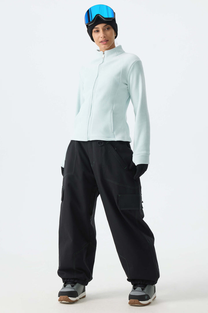 Calça de neve minimalista feminina verde com costura contrastante