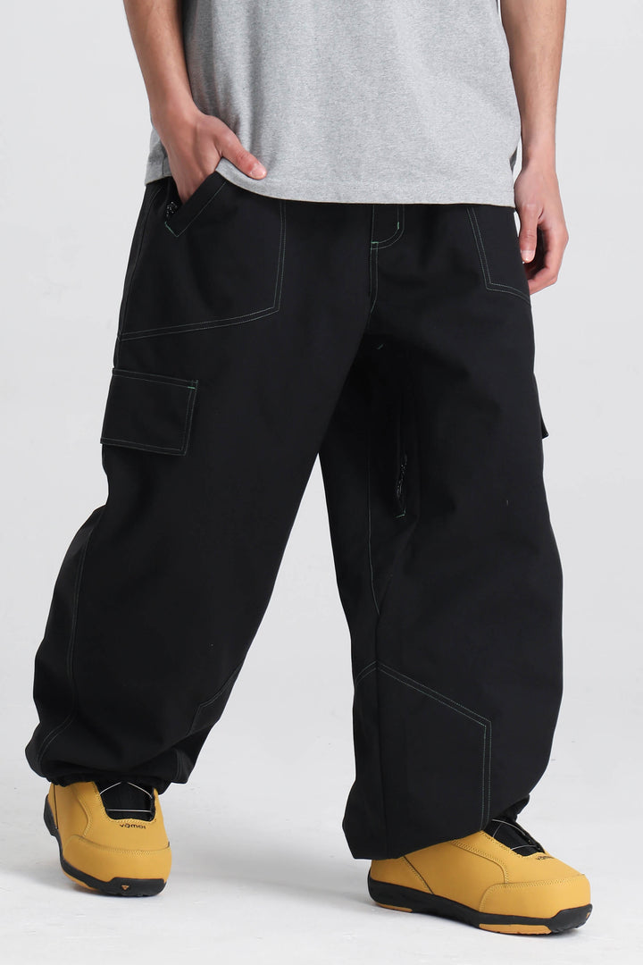 Men's Green Contrast Stitch Minimal Snow Pants
