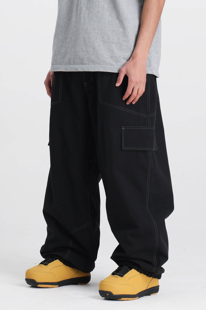 Men's Green Contrast Stitch Minimal Snow Pants