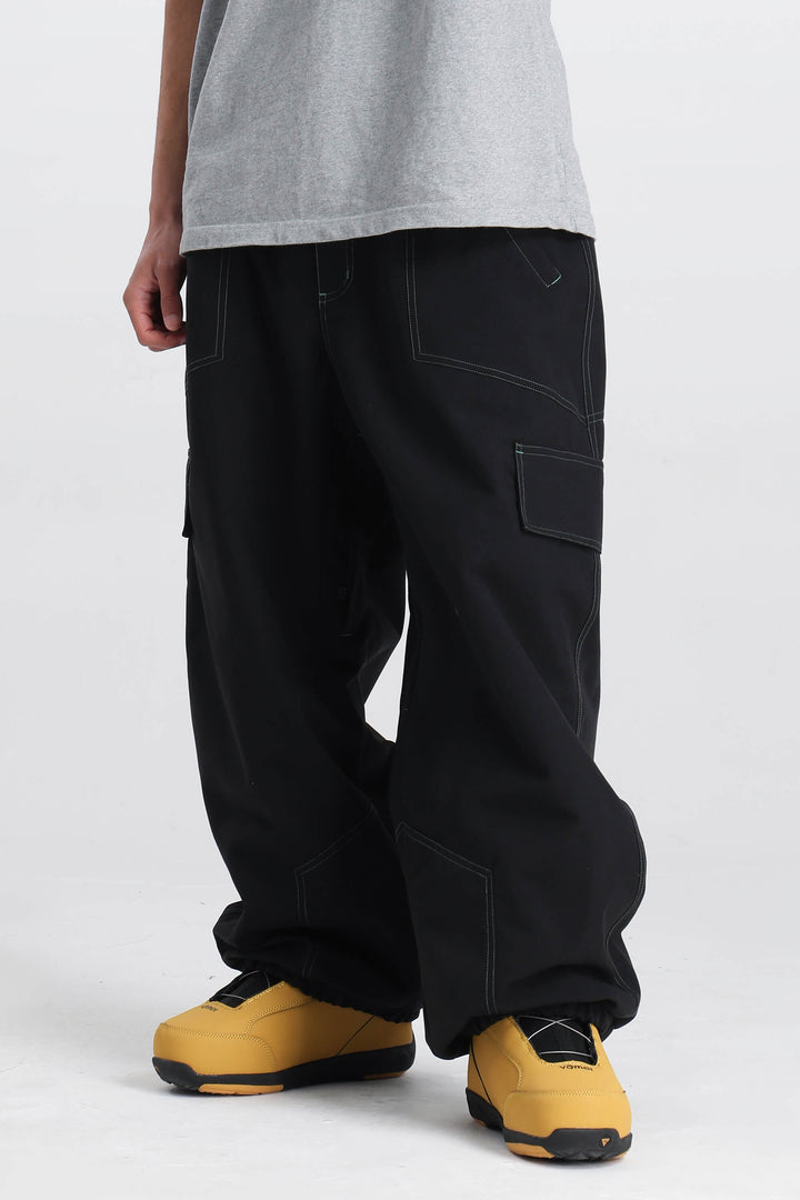 Men's Green Contrast Stitch Minimal Snow Pants