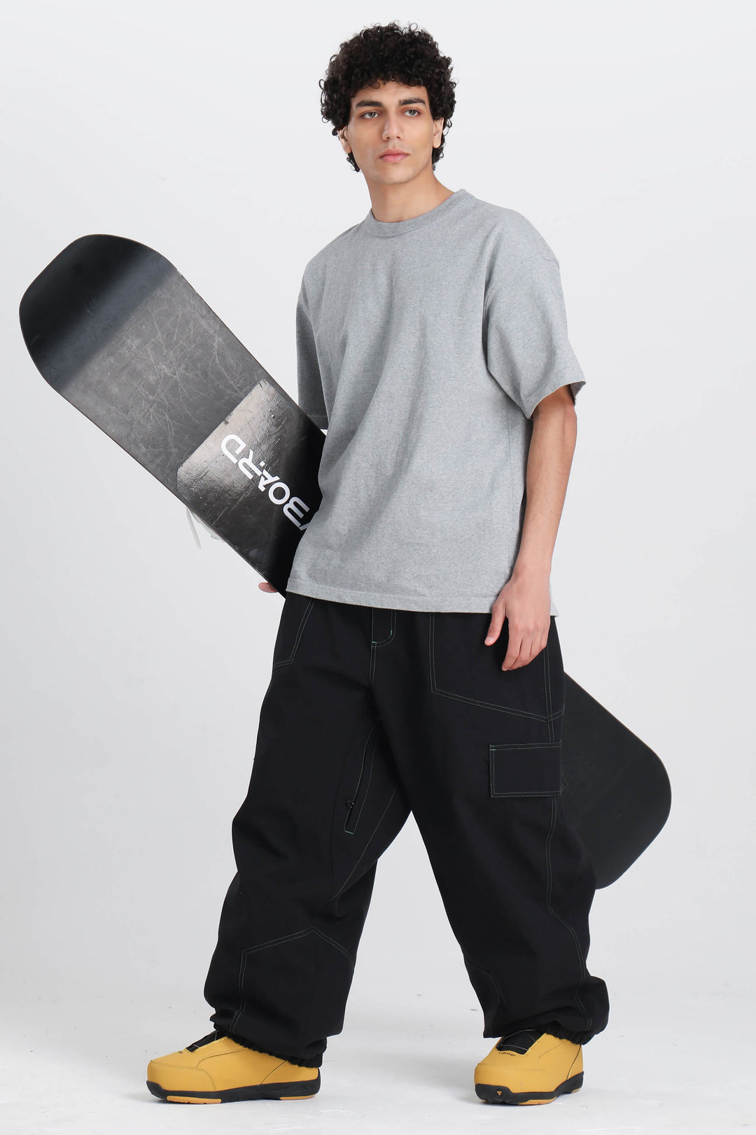 Men's Green Contrast Stitch Minimal Snow Pants
