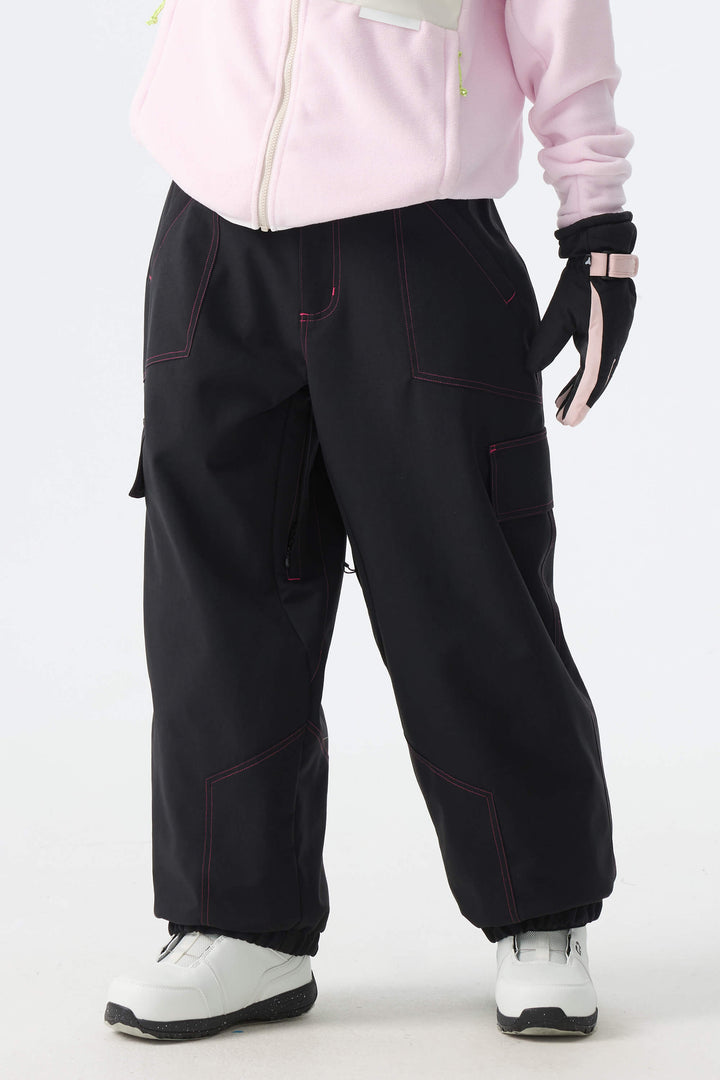Calça de neve minimalista feminina branca com costura contrastante