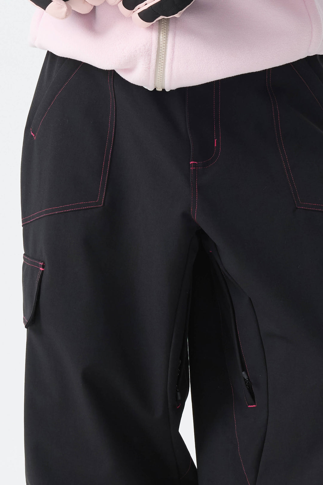 Calça de neve minimalista feminina magenta com costura contrastante