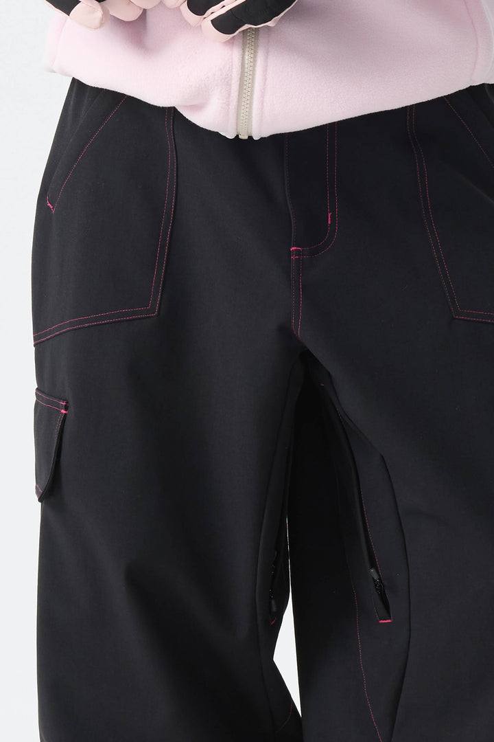 Calça de neve minimalista feminina magenta com costura contrastante