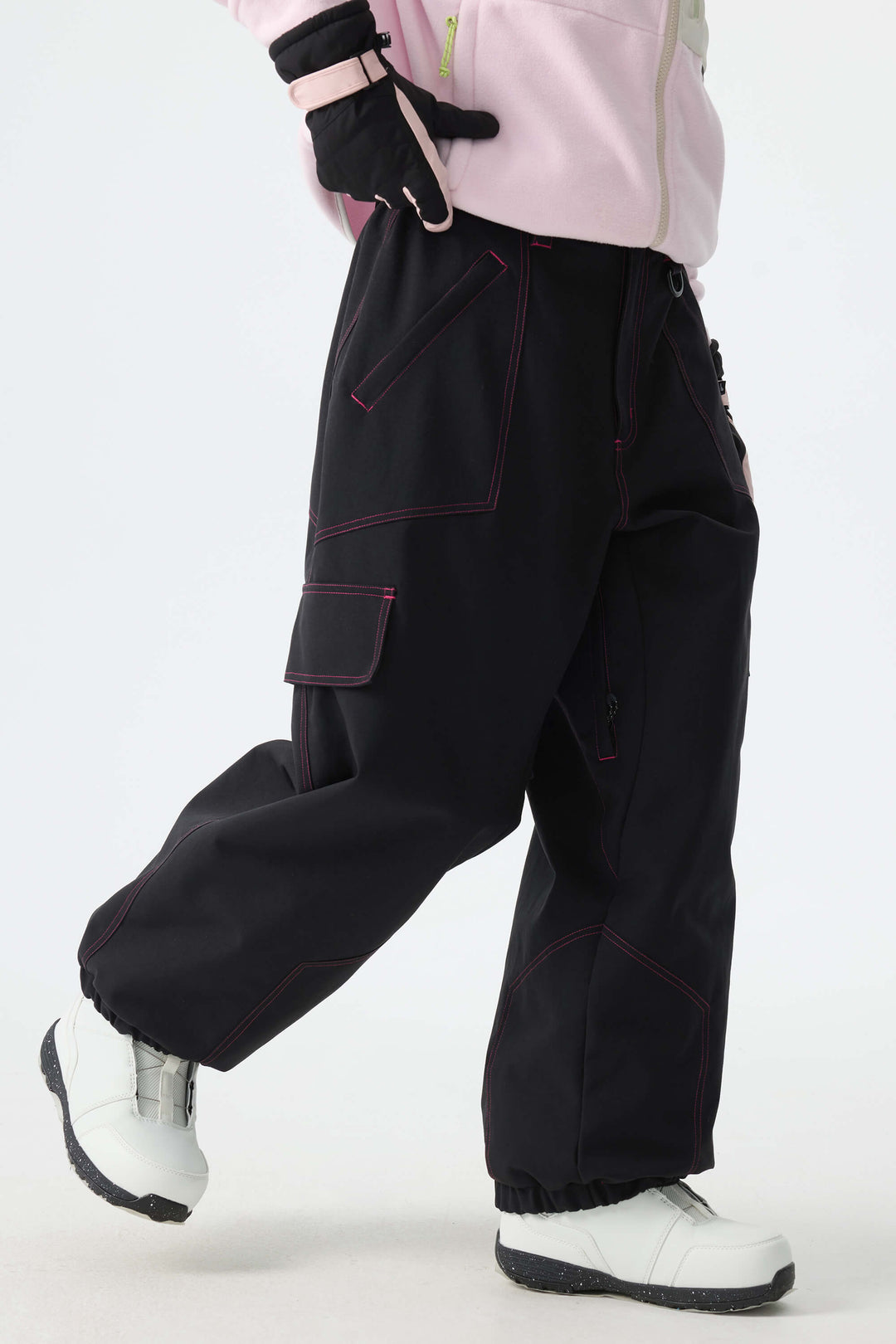 Calça de neve minimalista feminina magenta com costura contrastante