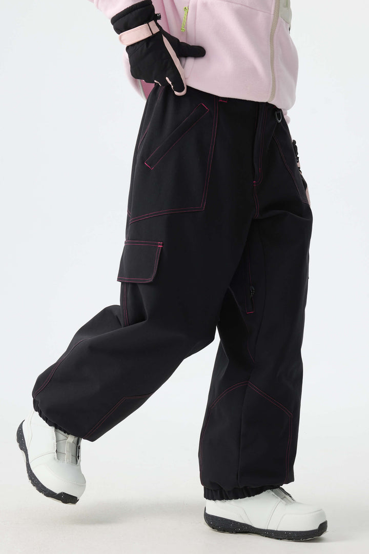 Calça de neve minimalista feminina magenta com costura contrastante