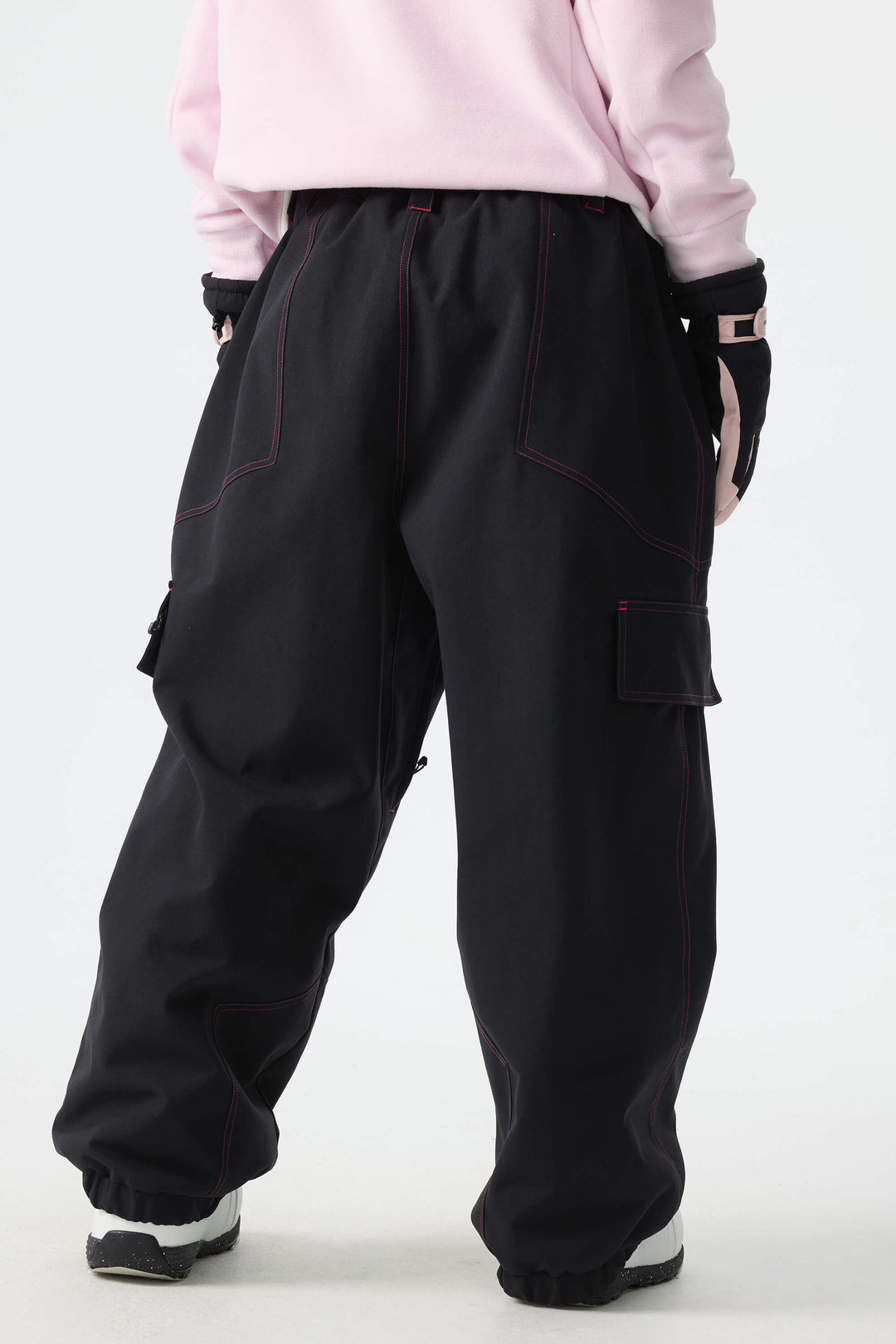 Calça de neve minimalista feminina magenta com costura contrastante